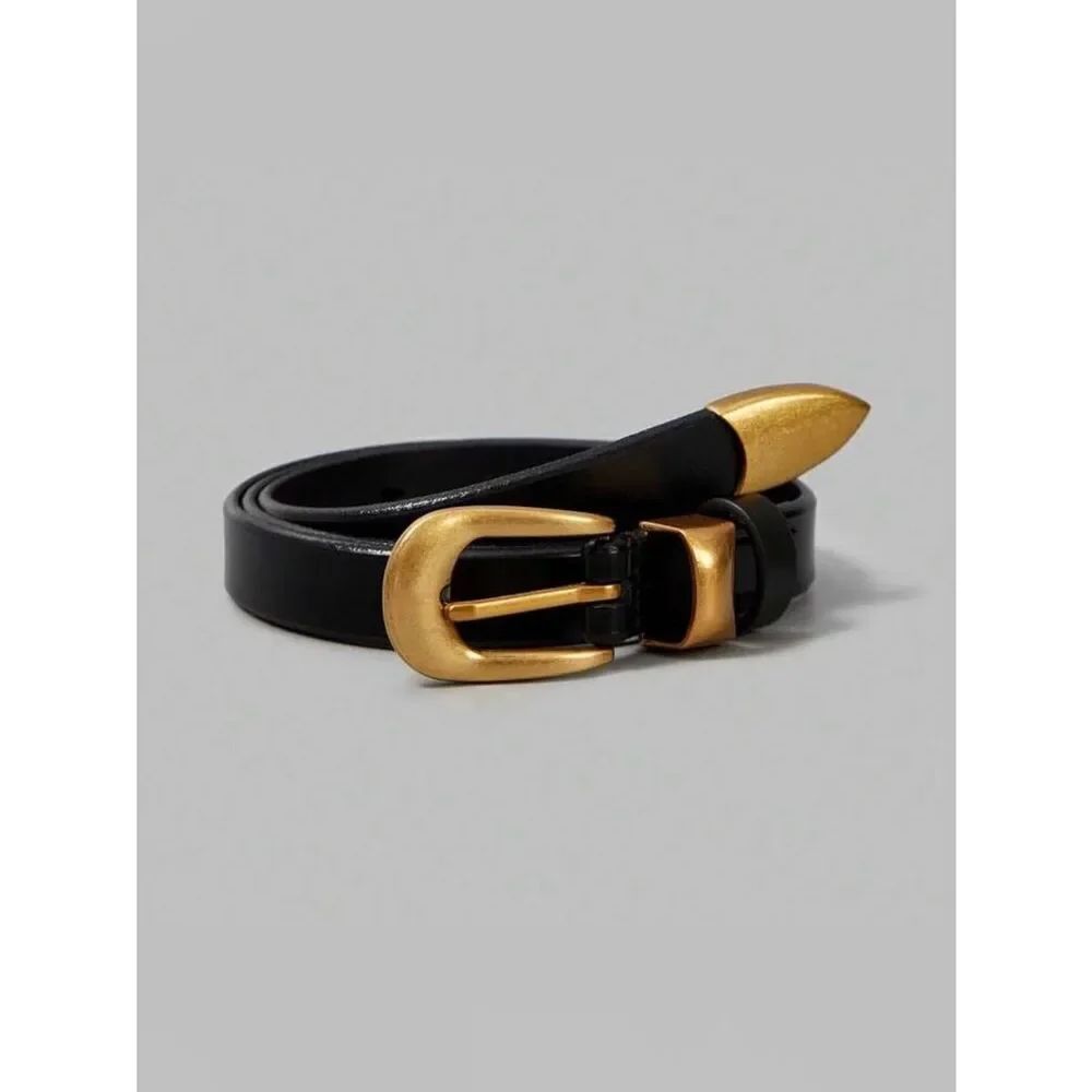 Black Leather Belt with Gold buckle A1993